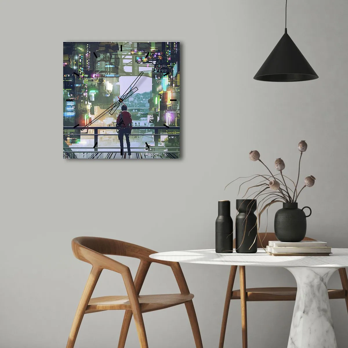 Orologio da parete - Orologio in Vetro - Due mondi - 30x30 cm