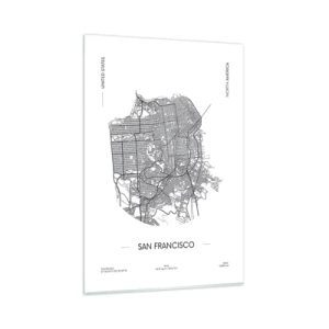 Quadro su vetro - Una mappa di San Francisco in stile minimalista in bianco e nero. - 80x120cm - Anatomia di San Francisco - Decorazione murale moderna per soggiorno e camera da letto ARTTOR