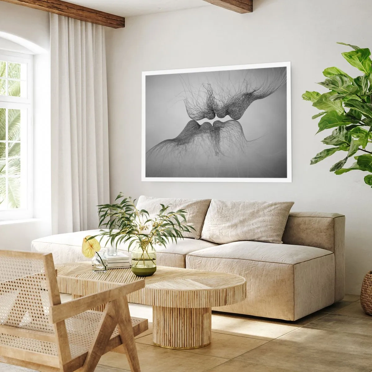 Poster - Un bacio astratto presentato in una forma eterea - 100x70cm - Il bacio del vento - Decorazione murale moderna per soggiorno e camera da letto ARTTOR