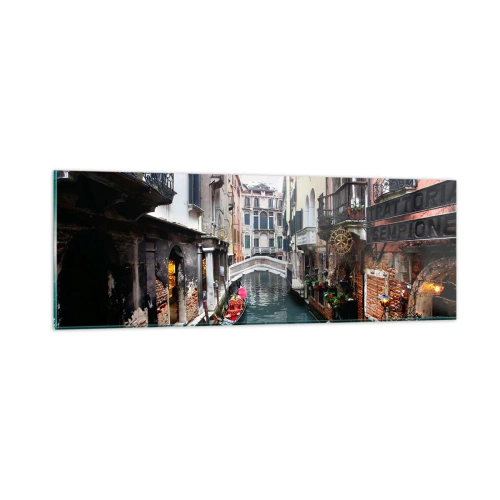 Quadro su vetro - Paesaggio veneziano con gondola e ponte - 90x30 cm