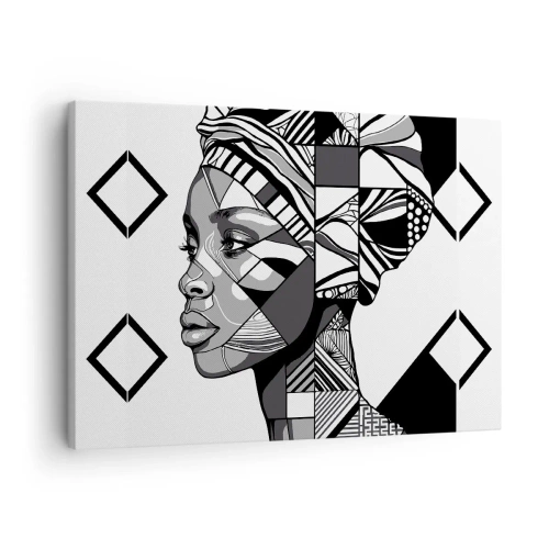 Quadro su tela - Stampe su Tela - Ritratto in bianco e nero di una donna in stile etnico - 70x50cm - Ritratto etnico - Decorazione murale moderna per soggiorno e camera da letto ARTTOR