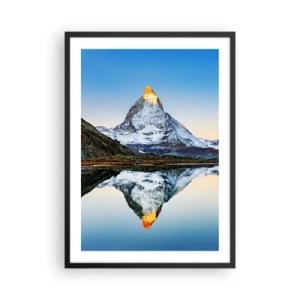 Poster in cornice nera - Una montagna con una cima innevata riflessa in un lago - 50x70cm - Due mondi - Decorazione murale moderna per soggiorno e camera da letto ARTTOR