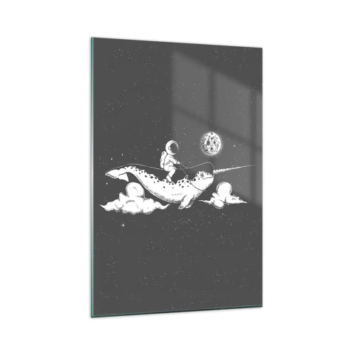 Quadro su vetro - Un astronauta sul dorso di un narvalo che fluttua in una scena spaziale. - 80x120cm - Il cavaliere dello spazio - Decorazione murale moderna per soggiorno e camera da letto ARTTOR