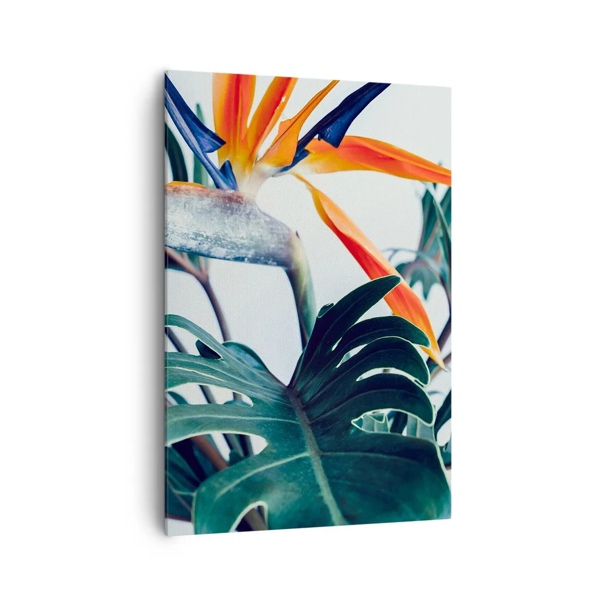 Quadro su tela - Stampe su Tela - Fiore di Strelitzia circondato da foglie in piena luce - 70x100cm - Pianta uccello - Decorazione murale moderna per soggiorno e camera da letto ARTTOR