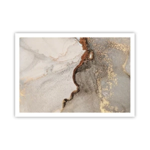 Poster - Motivo astratto con sfumature di oro e grigio - 100x70cm - Ai confini del colore - Decorazione murale moderna per soggiorno e camera da letto ARTTOR