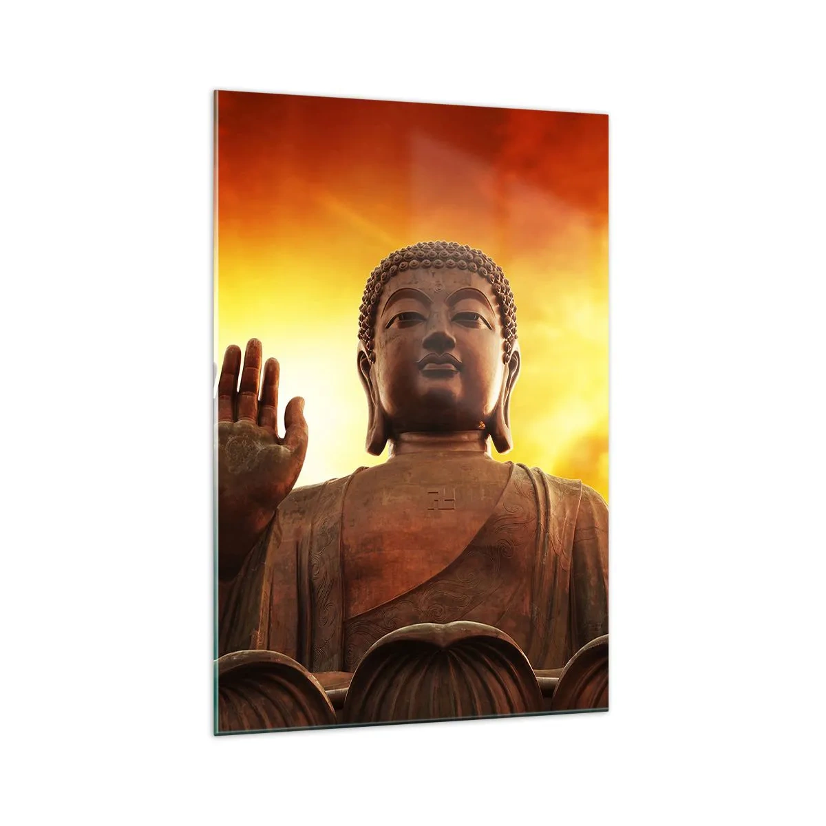 Quadro su vetro - Una statua del Buddha contro un cielo dorato al tramonto - 70x100cm - La pace del mondo - Decorazione murale moderna per soggiorno e camera da letto ARTTOR