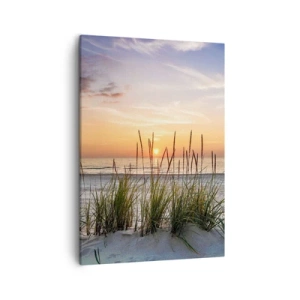 Quadro su tela - Stampe su Tela - Una spiaggia sabbiosa al tramonto con l'erba sullo sfondo - 50x70cm - Guarda, pensa, senti - Decorazione murale moderna per soggiorno e camera da letto ARTTOR