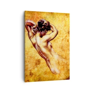 Quadro su tela - Stampe su Tela - Nudo femminile artistico su sfondo dorato in stile classico - 50x70cm - Nuda, ma sempre misteriosa - Decorazione murale moderna per soggiorno e camera da letto ARTTOR