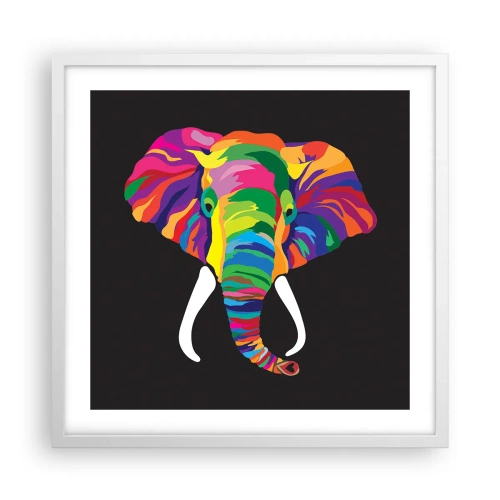 Poster in cornice bianca - L'elefante che faceva il bagno nell'arcobaleno - 50x50 cm