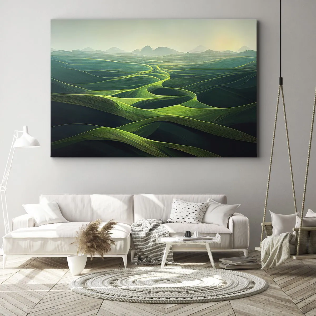 Quadro su tela - Stampe su Tela - Colline verdi con sentieri ondulati - 120x80cm - Nelle valli verdi - Decorazione murale moderna per soggiorno e camera da letto ARTTOR