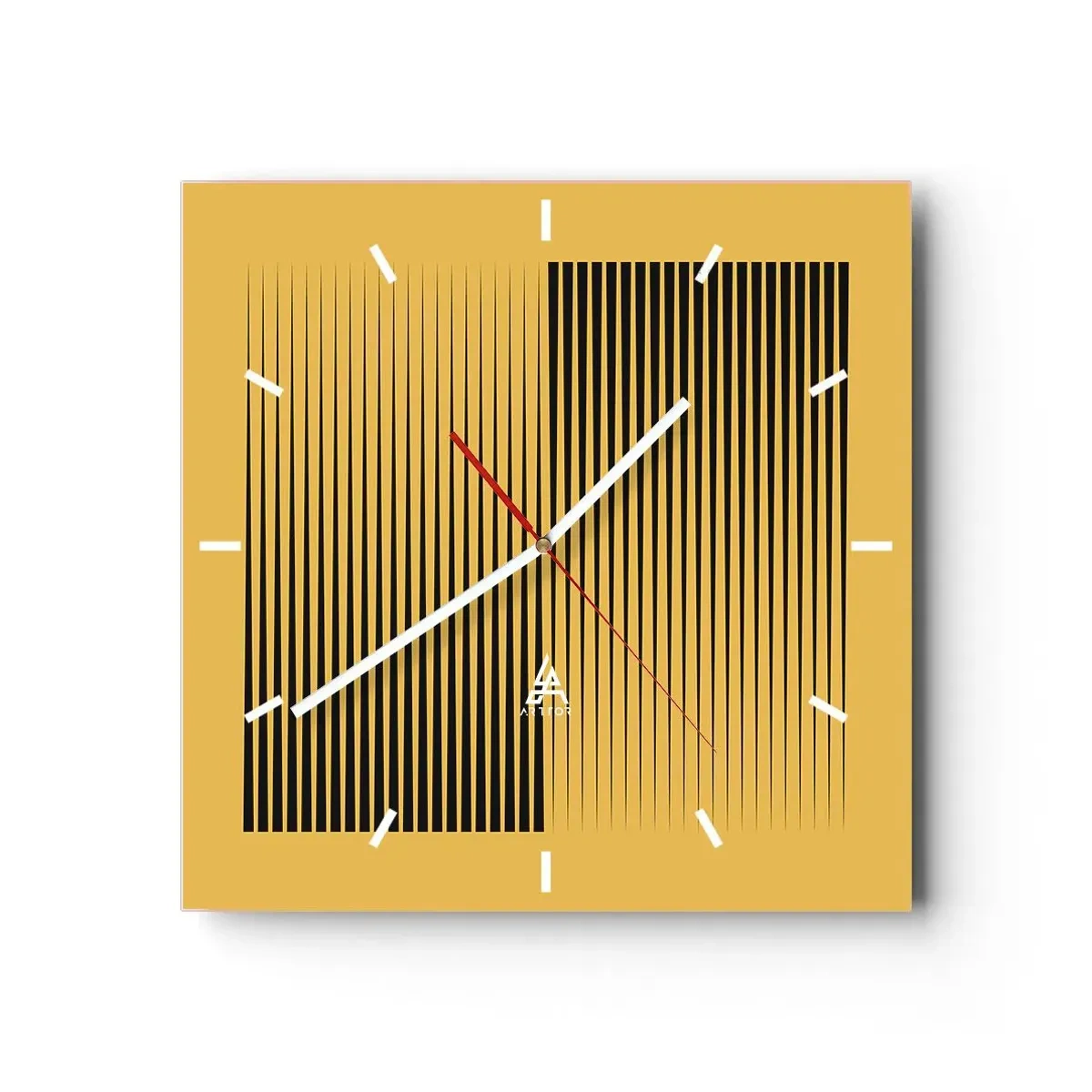 Orologio da parete - Orologio in Vetro - Linee nere verticali su sfondo giallo - 30x30cm - La quadratura degli opposti - Decorazione murale moderna per soggiorno e camera da letto ARTTOR