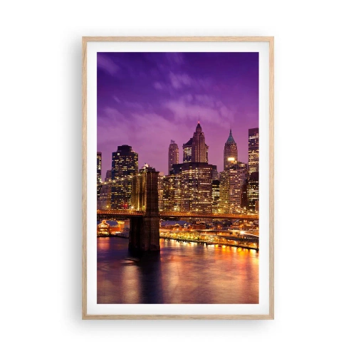 Poster in cornice rovere chiaro - Manhattan in viola e oro - 61x91 cm