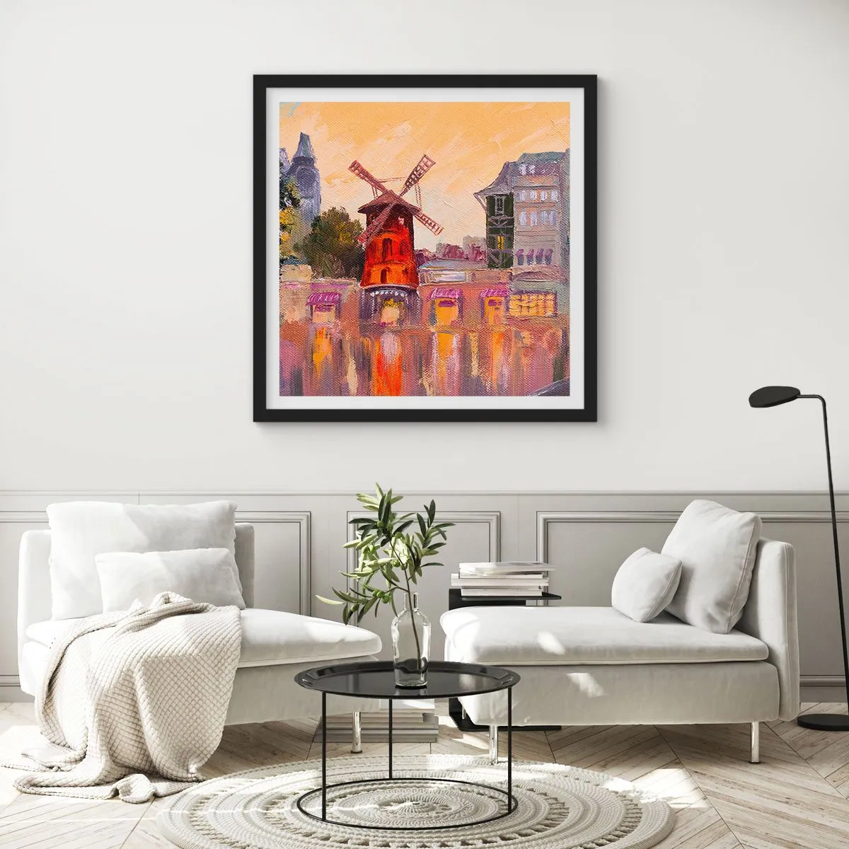 Poster in cornice nera - Le icone di Parigi: il Moulin Rouge - 40x40 cm