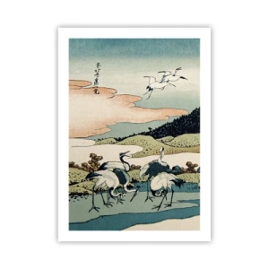 Poster - Opera d'arte tradizionale giapponese raffigurante gru in un paesaggio naturale - 50x70cm - Nello spirito giapponese - Decorazione murale moderna per soggiorno e camera da letto ARTTOR