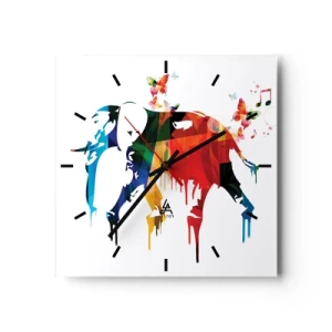 Orologio da parete - Orologio in Vetro - Elefante colorato con farfalle in uno stile geometrico moderno - 30x30cm - Ognuno può ballare - Decorazione murale moderna per soggiorno e camera da letto ARTTOR
