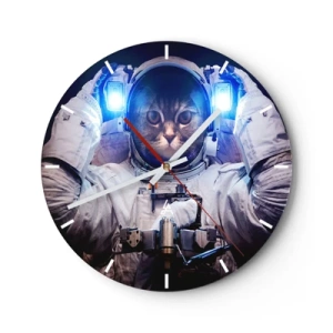 Orologio da parete - Orologio in Vetro - Un gatto con una tuta da astronauta e una luce blu sullo sfondo. - 30x30cm - Houston, avete un problema - Decorazione murale moderna per soggiorno, cucina e camera da letto ARTTOR