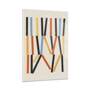 Quadro su vetro - Astrazione colorata di strisce orizzontali e diagonali su uno sfondo chiaro - 50x70cm - Composizione orizzontale - Decorazione murale moderna per soggiorno e camera da letto ARTTOR