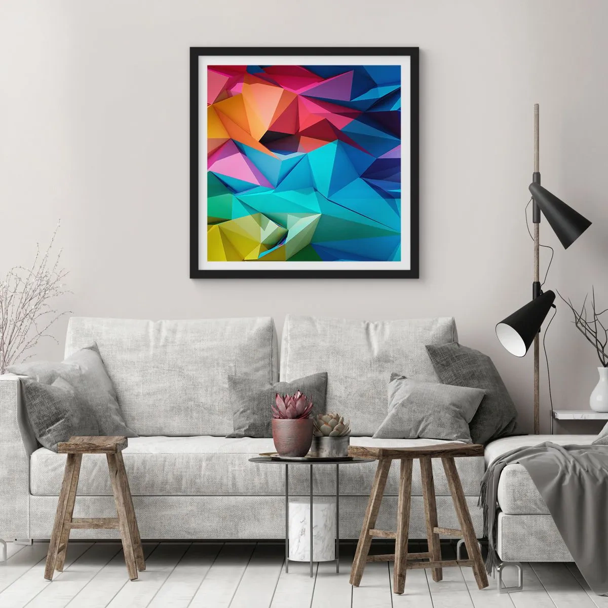 Poster in cornice nera - Origami arcobaleno - 60x60 cm