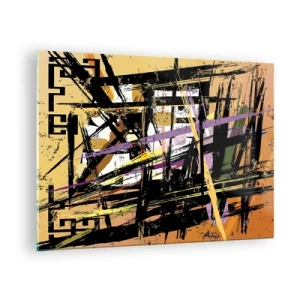 Quadro su vetro - Composizione geometrica astratta in linee nette - 70x50cm - Taglio netto - Decorazione murale moderna per soggiorno e camera da letto ARTTOR