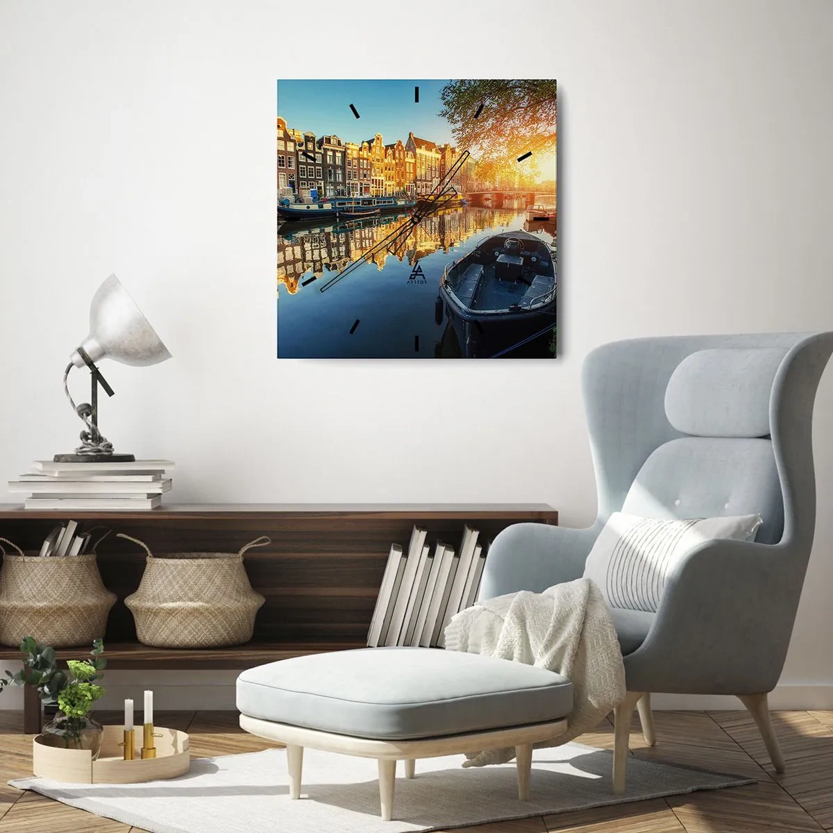Orologio da parete - Orologio in Vetro - L'alba ad Amsterdam - 40x40 cm