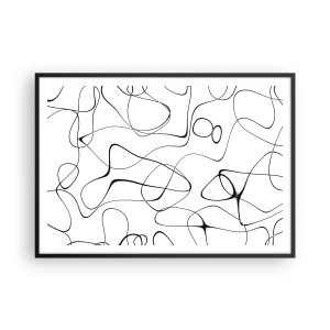 Poster in cornice nera - Linee nere astratte su sfondo bianco in stile minimalista - 100x70cm - Strade della vita, eventi del destino - Decorazione murale moderna per soggiorno e camera da letto ARTTOR