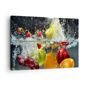 Quadro su tela - Stampe su Tela - Frutti colorati in acqua durante l'immersione dinamica - 70x50cm - Frutta rinfrescante - Decorazione murale moderna per soggiorno e camera da letto ARTTOR