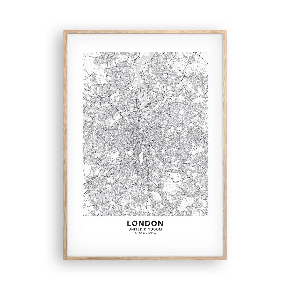 Poster in cornice rovere chiaro - Mappa del labirinto di Londra - 70x100 cm