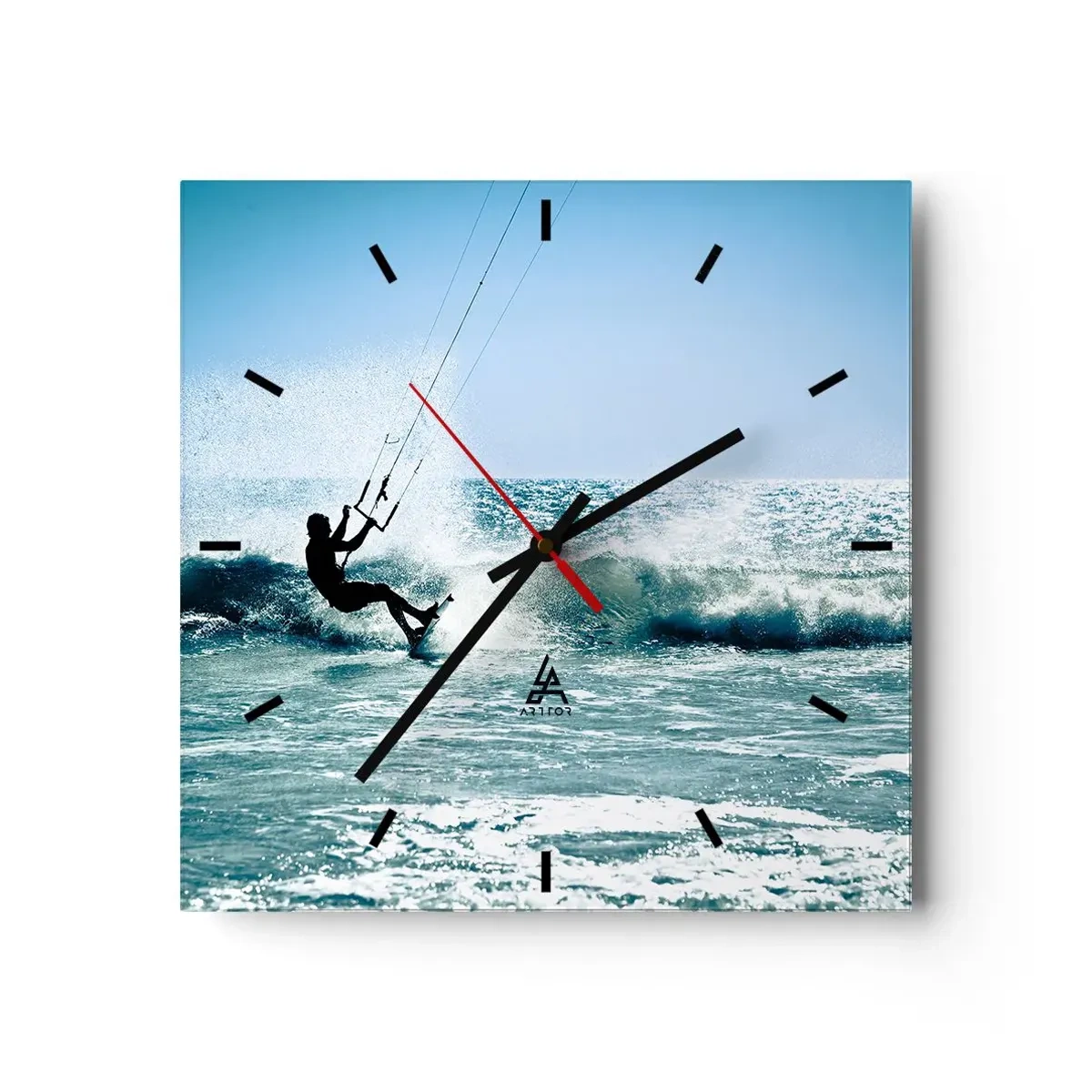Orologio da parete - Orologio in Vetro - Kitesurfer cavalca un'onda in pieno sole - 30x30cm - Fatti sollevare - Decorazione murale moderna per soggiorno e camera da letto ARTTOR