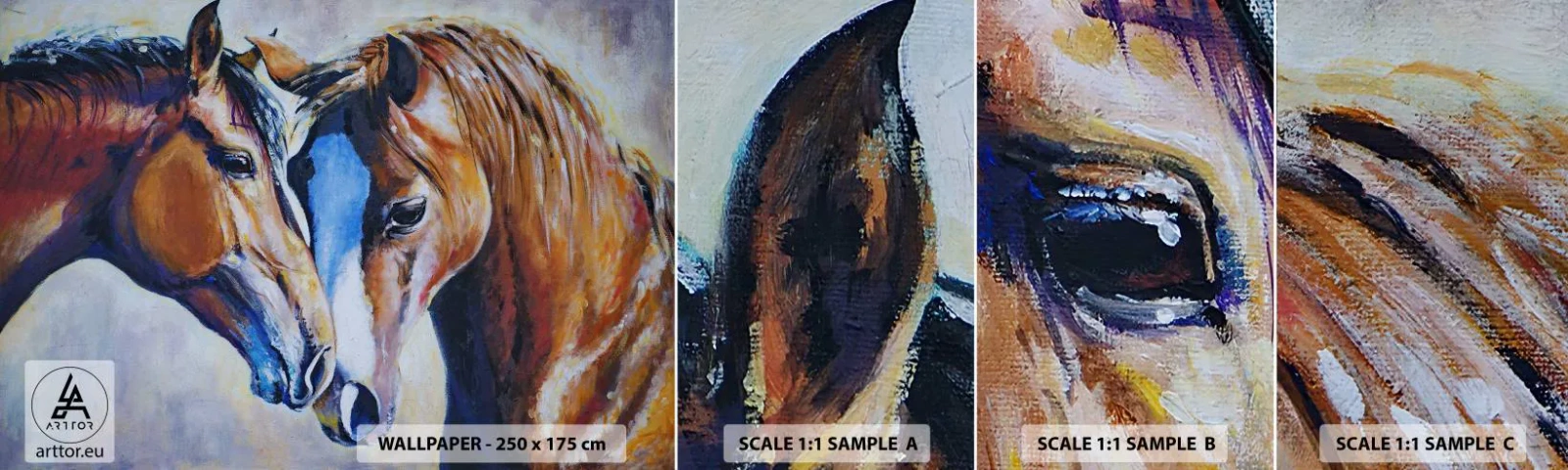 Campione Di Fotomurale Standard Eco - Sarà amicizia o amore? - Astrazione, Cavalli, Natura - 100x30 cm