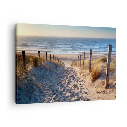 Quadro su tela - Stampe su Tela - Sentiero tra le dune che conduce alla spiaggia - 70x50cm - Rumore del mare, uccelli che cantano, spiaggia selvatica tra i cespugli... - Decorazione murale moderna per soggiorno e camera da letto ARTTOR