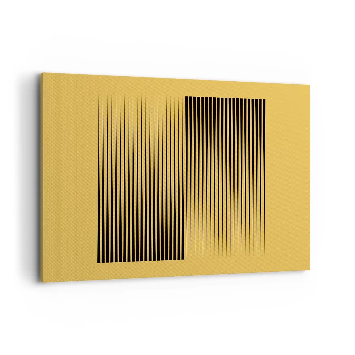 Quadro su tela - Stampe su Tela - Linee nere verticali su sfondo giallo - 100x70cm - La quadratura degli opposti - Decorazione murale moderna per soggiorno e camera da letto ARTTOR