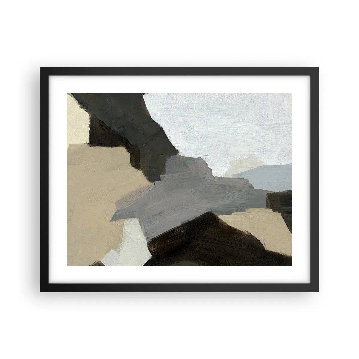 Poster in cornice nera - Astrazione: il crocevia del grigio - 50x40 cm
