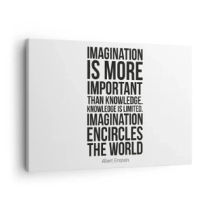 Quadro su tela - Stampe su Tela - Citazione ispiratrice su sfondo bianco in carattere nero - 70x50cm - Einstein sul potere dell'immaginazione - Decorazione murale moderna per soggiorno e camera da letto ARTTOR