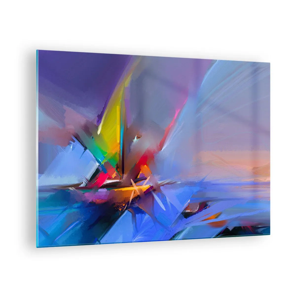 Quadro su vetro - Eliche astratte dai colori vivaci contro un cielo pastello - 70x50cm - Eliche come un uccello - Decorazione murale moderna per soggiorno e camera da letto ARTTOR