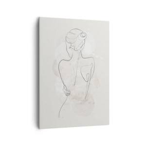 Quadro su tela - Stampe su Tela - Uno schizzo minimalista di una silhouette femminile su uno sfondo chiaro. - 50x70cm - Come uno strumento delicato - Decorazione murale moderna per soggiorno e camera da letto ARTTOR