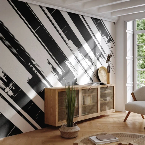 Fotomurali Premium Sand - Strisce diagonali a contrasto in bianco e nero con effetto grafico - 100x70cm - Composizione intensa e dinamica - Decorazione murale moderna per soggiorno e camera da letto ARTTOR