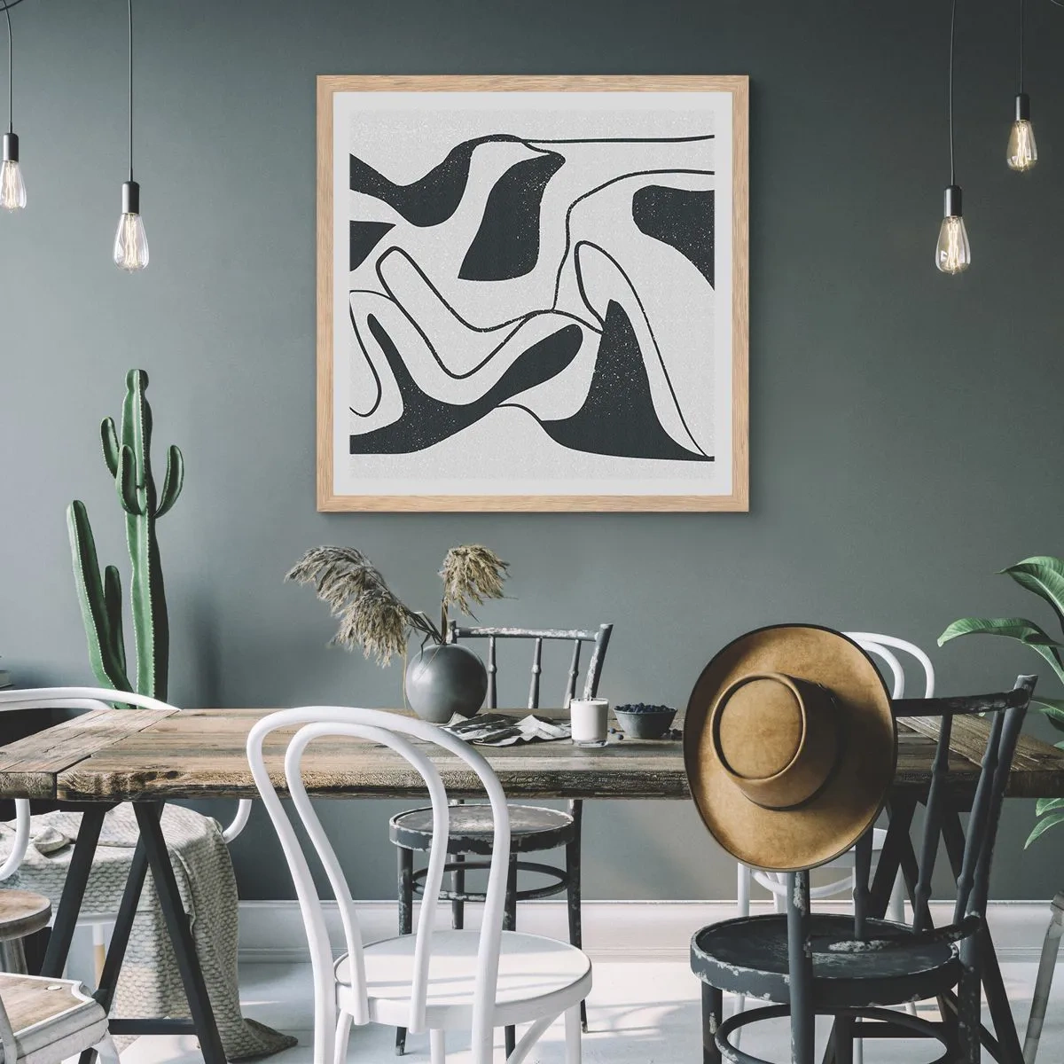 Poster in cornice rovere chiaro - Gioco astratto nel labirinto - 50x50 cm