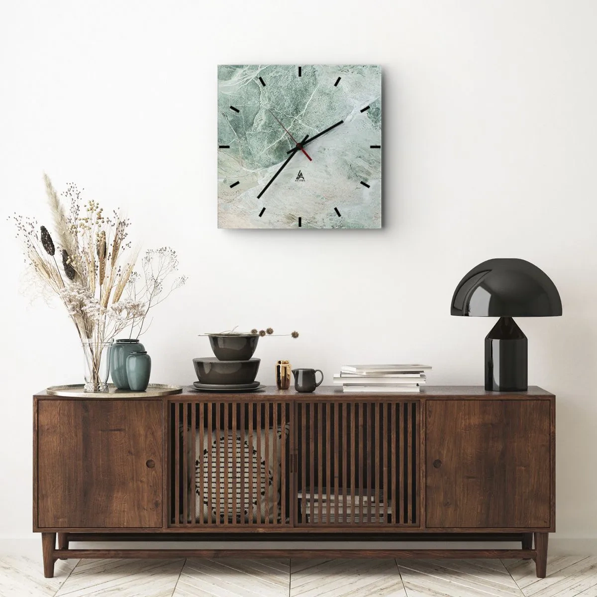 Orologio da parete - Orologio in Vetro - Marmo verde con delicate venature bianche - 30x30cm - Il freddo nobile della pietra - Decorazione murale moderna per soggiorno e camera da letto ARTTOR