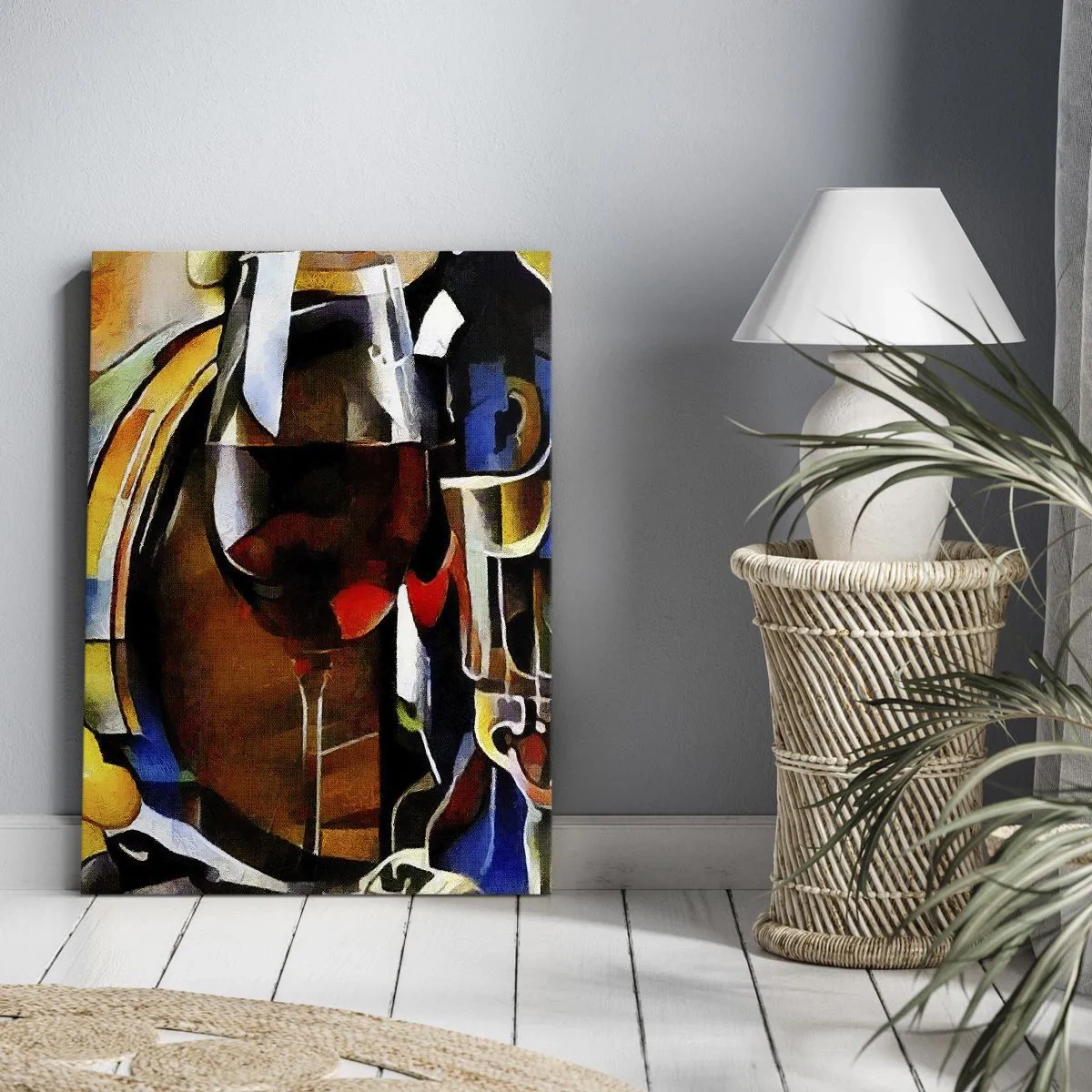 Quadro su tela - Stampe su Tela - Natura morta astratta con bicchieri e strumenti - 50x70cm - E il mondo riprende colore - Decorazione murale moderna per soggiorno e camera da letto ARTTOR