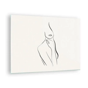 Quadro su vetro - Una linea minimalista che mostra una silhouette femminile su uno sfondo chiaro - 70x50cm - Onda di malinconia - Decorazione murale moderna per soggiorno e camera da letto ARTTOR