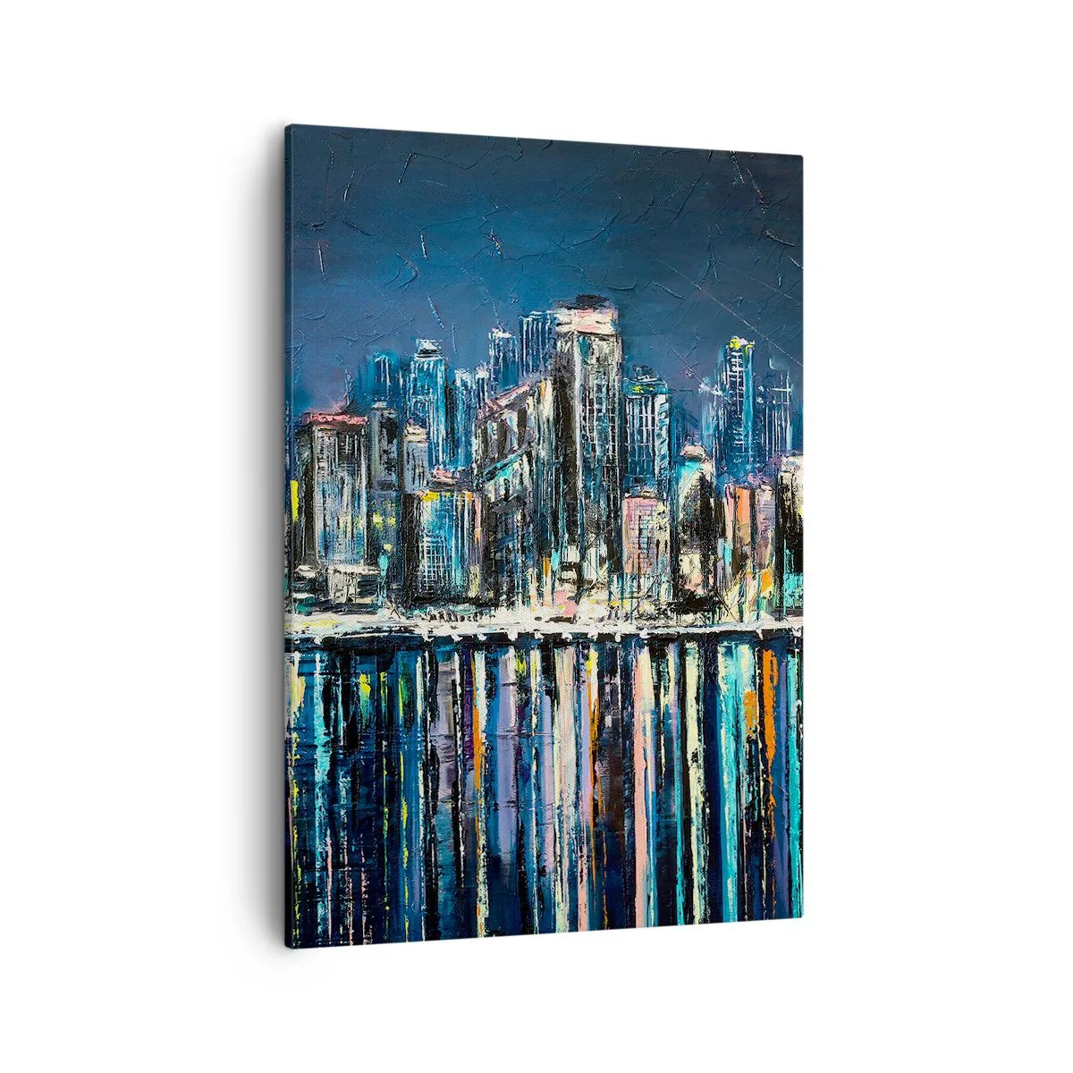 Quadro su tela - Stampe su Tela - Panorama della città notturna riflessa nell'acqua - 50x70cm - Cascata di luci - Decorazione murale moderna per soggiorno e camera da letto ARTTOR