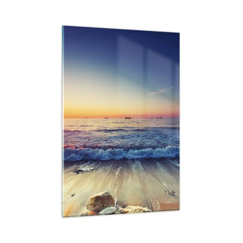 Quadro su vetro - Tramonto su un mare calmo con onde - 80x120cm - Cosa c'è dietro l'orizzonte? - Decorazione murale moderna per soggiorno e camera da letto ARTTOR