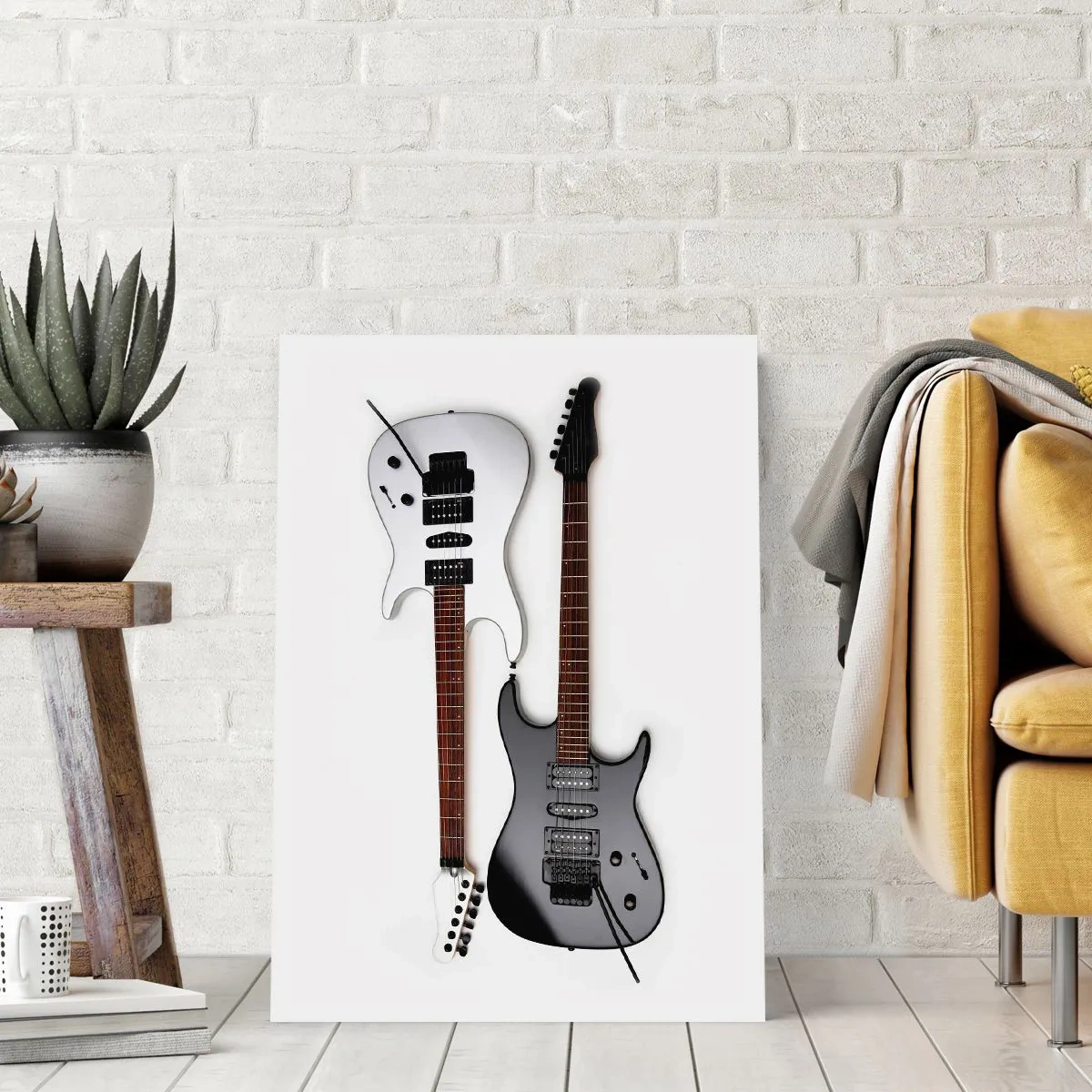 Poster - Chitarre elettriche moderne su sfondo bianco - 50x70cm - Armonia delle forme - Decorazione murale moderna per soggiorno e camera da letto ARTTOR