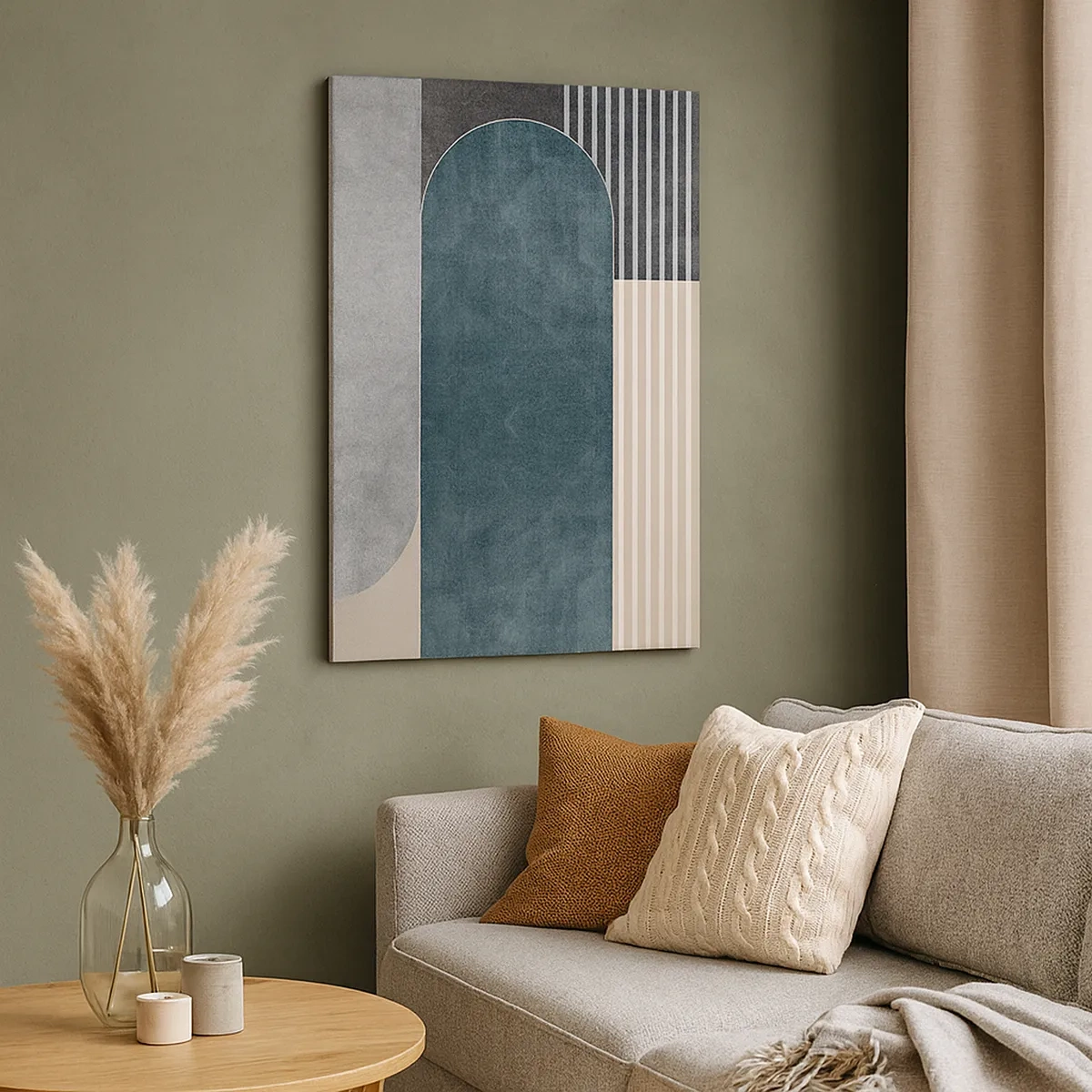 Quadro su tela - Stampe su Tela - Astrazione geometrica nei toni del grigio e del verde - 50x70cm - Composizione orizzontale  - Decorazione murale moderna per soggiorno e camera da letto ARTTOR