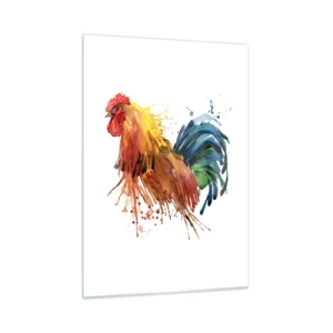 Quadro su vetro - Gallo acquerello dai colori vivaci su sfondo bianco - 50x70cm - Abito reale, orgoglio reale - Decorazione murale moderna per soggiorno e camera da letto ARTTOR