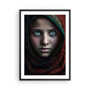 Poster in cornice nera - Ritratto di una ragazza con uno scialle rosso e occhi ipnotizzanti - 50x70cm - Principessa d'oriente - Decorazione murale moderna per soggiorno e camera da letto ARTTOR