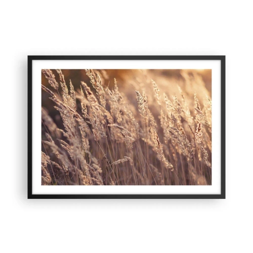 Poster in cornice nera - Erbe dorate sullo sfondo del sole al tramonto - 70x50cm - Pronti a salutare l'autunno - Decorazione murale moderna per soggiorno e camera da letto ARTTOR