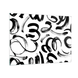 Quadro su vetro - Pennellate astratte in bianco e nero - 70x50cm - Nero su bianco - Decorazione murale moderna per soggiorno e camera da letto ARTTOR