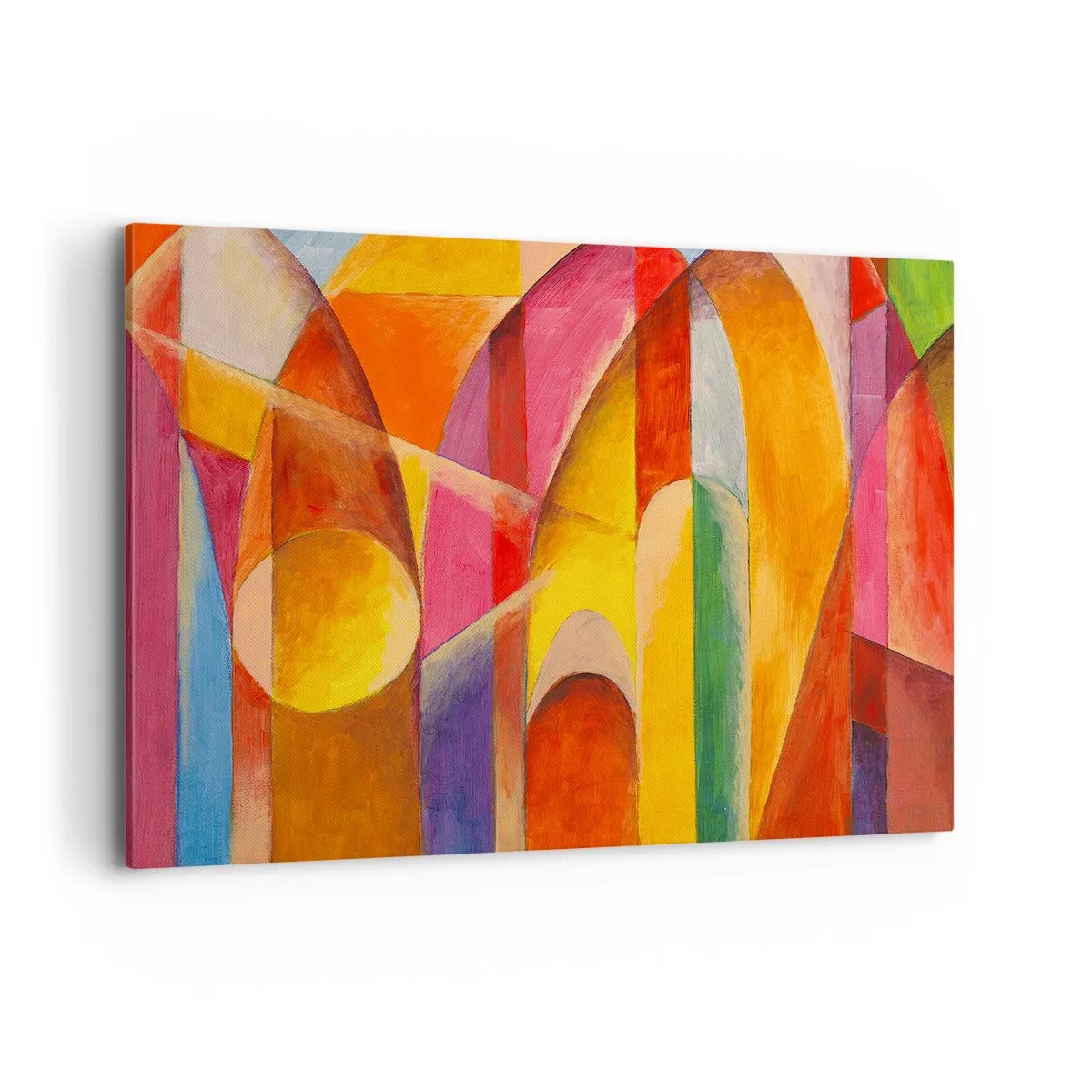 Quadro su tela - Stampe su Tela - Una composizione astratta ricca di forme geometriche colorate. - 120x80cm - La cattedrale del sole - Decorazione murale moderna per soggiorno e camera da letto ARTTOR