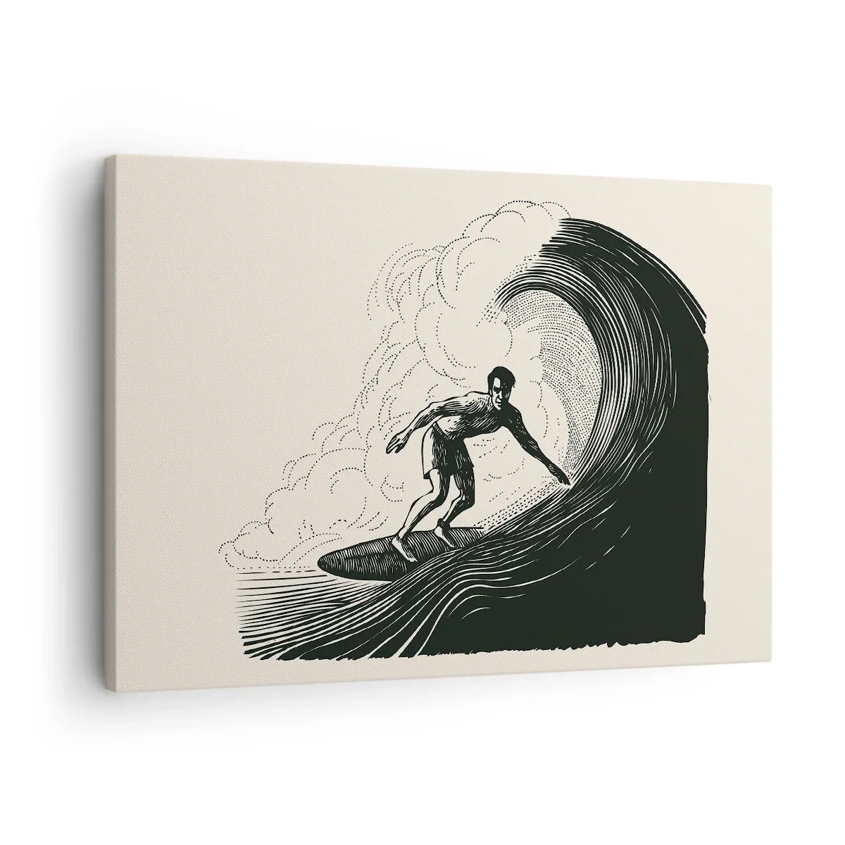 Quadro su tela - Stampe su Tela - Grafica in bianco e nero di un surfista che cavalca un'onda - 70x50cm - Il re delle onde - Decorazione murale moderna per soggiorno e camera da letto ARTTOR